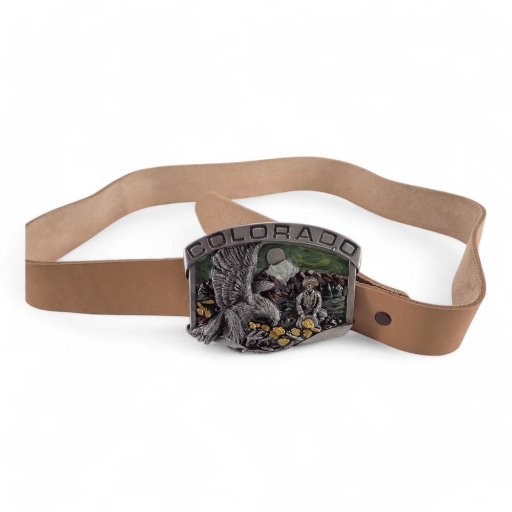 SISKIYOU BUCKLE CO COLORADO BELT BUCKLE 1984 H-23 WILLIAMS OREGON & LEATHER BELT - Picture 12 of 16